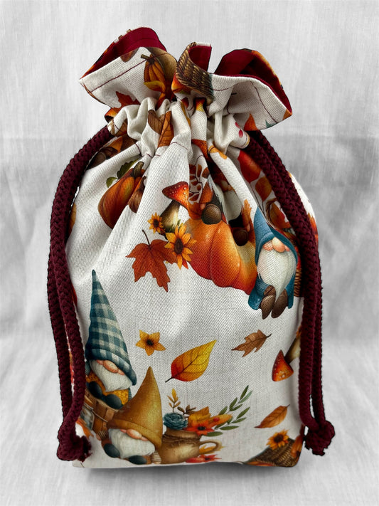 Projekttasche „Gnome im Herbst“ mit Kordelzug
